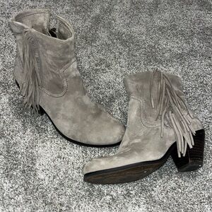 Grey Sam Edelman booties with fringe detail